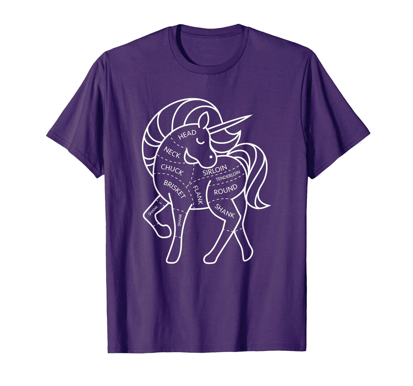 Magic Grass Fed Unicorn Meat Cuts Diagram Dark Humor T-Shirt