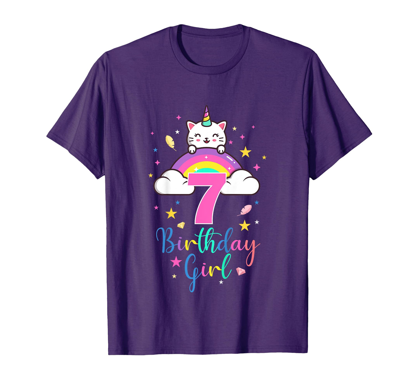 7th Birthday Girl Seven Years Old Birthday Caticorn Rainbow T-Shirt