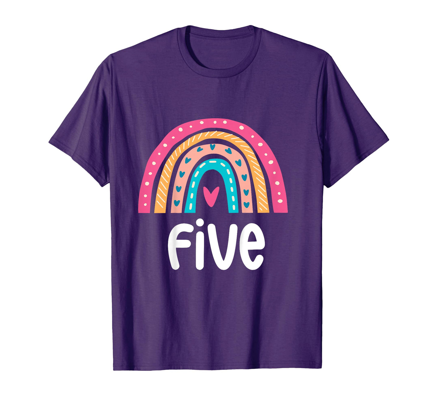 Girls 5th Birthday Shirt Rainbow Five - 5 Year Old Birthday T-Shirt