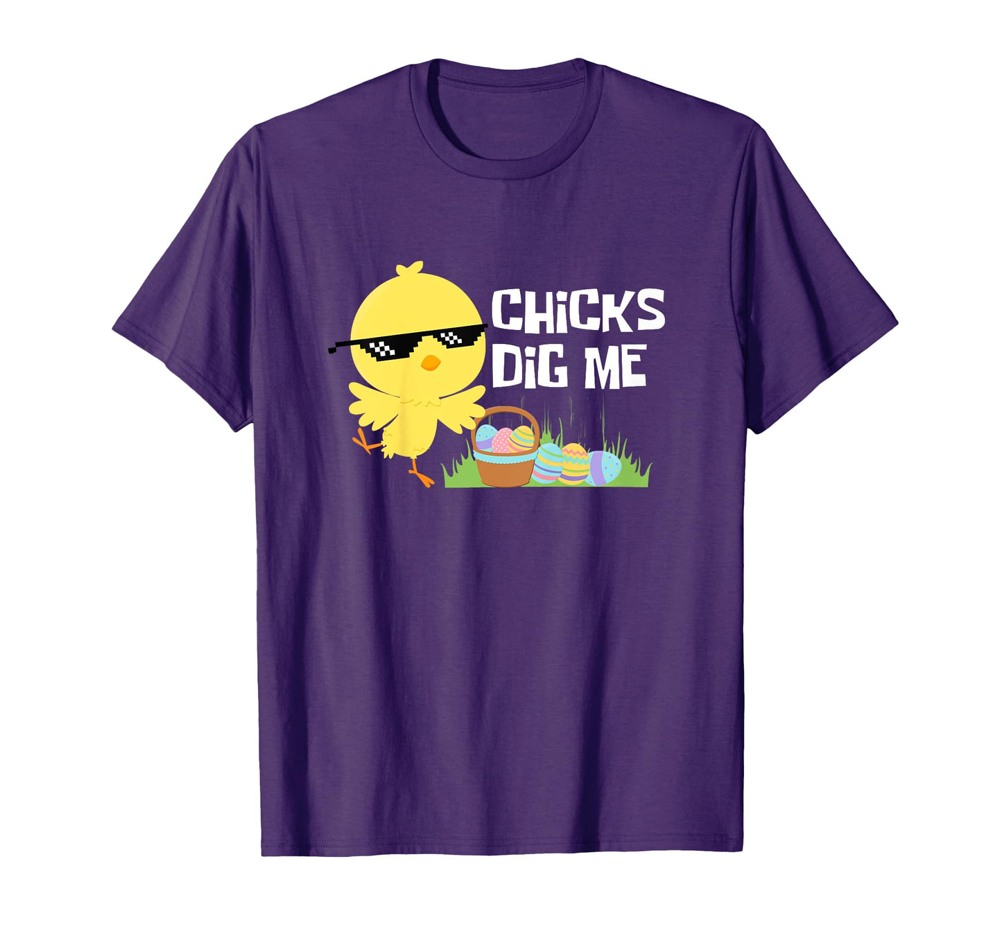 Kids CHICKS DIG ME Funny Easter Joke Egg Basket Cute Toddler Boys T-Shirt