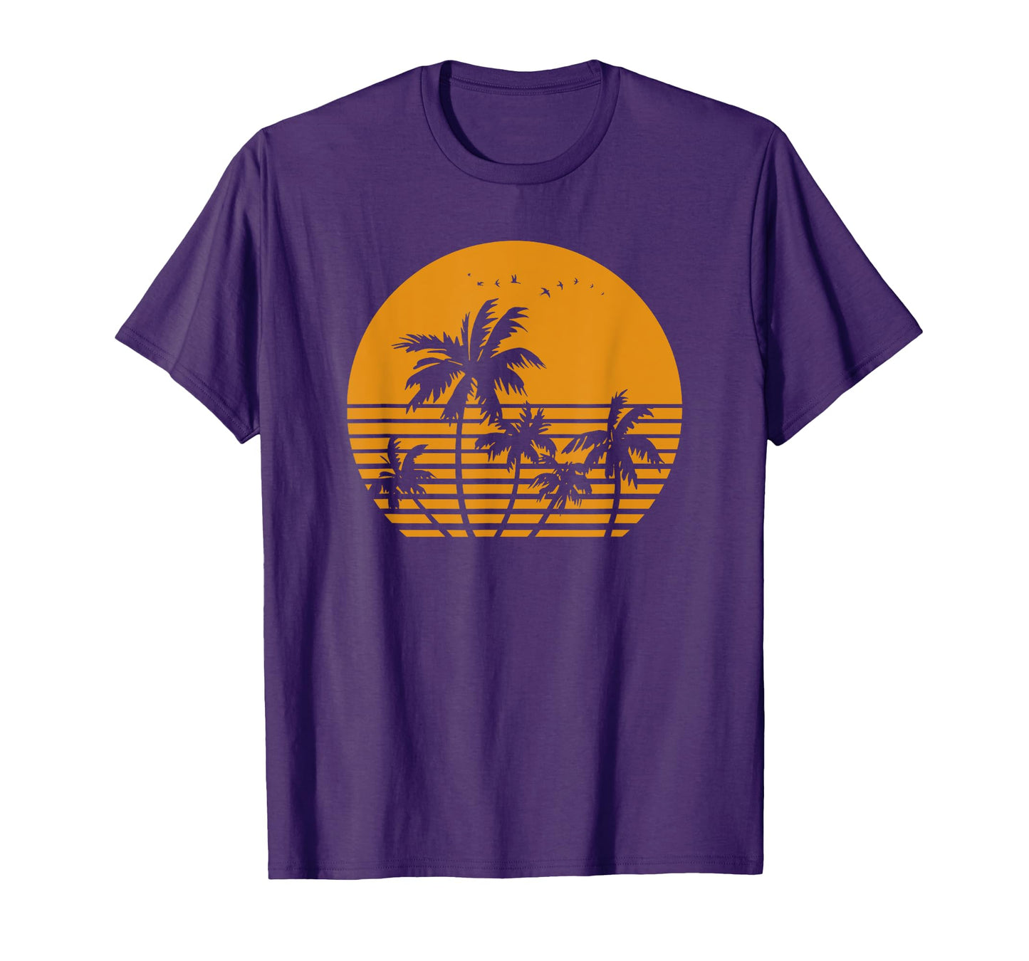 Vintage Birds Sunset Beach Palm trees T-Shirt