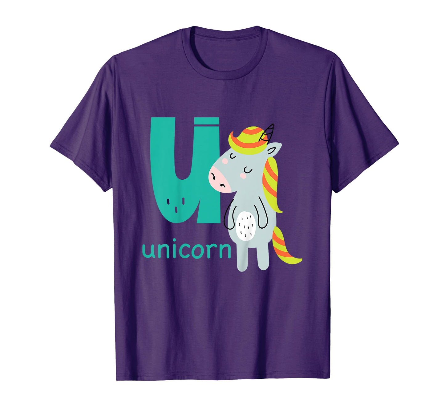 Unicorn Letter U Alphabet Cute Animal Boys Or Girls T-Shirt