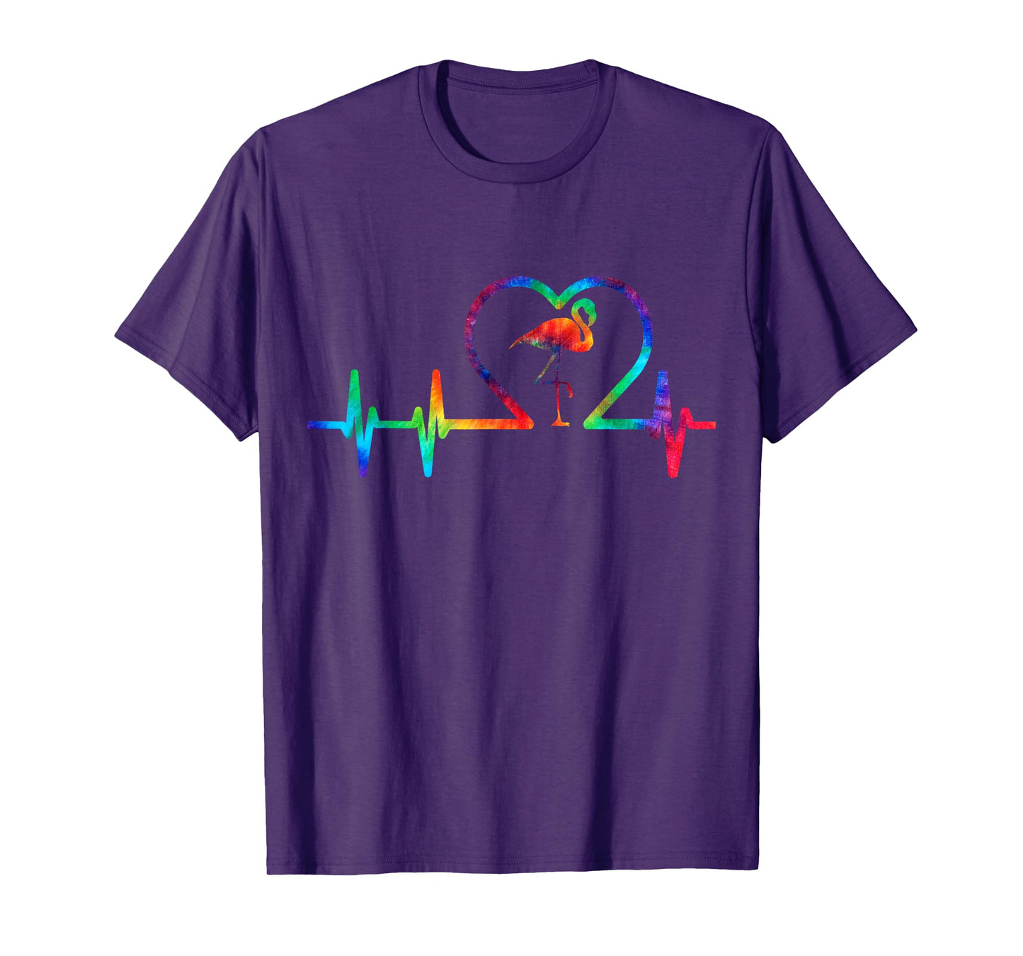 Tie Dye Flamingo Lovers Heartbeat Colorful Heart Rainbow T-Shirt