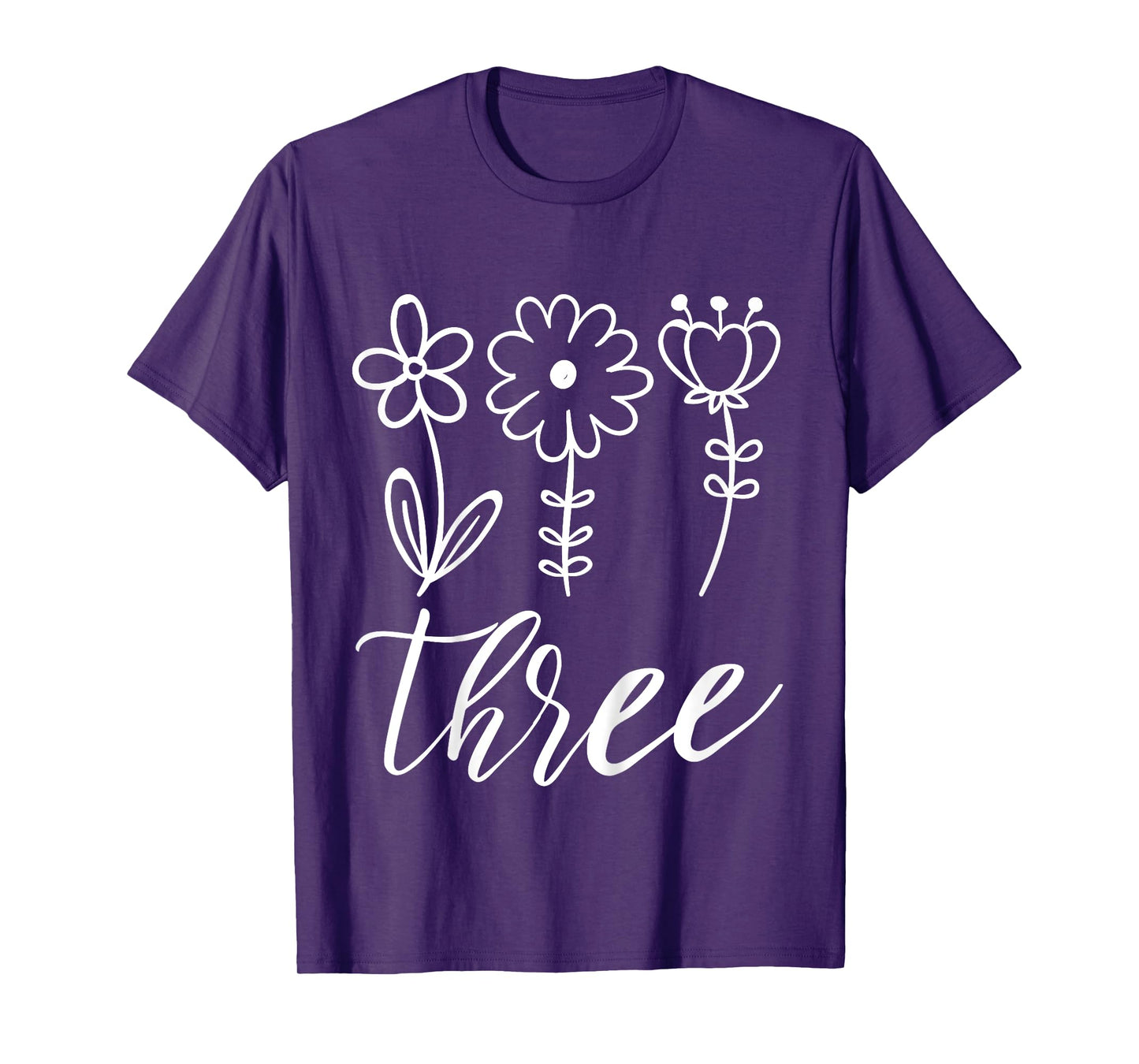 Floral Three 3 Year Old 3rd Birthday Gift Third Girl Toddler T-Shirt