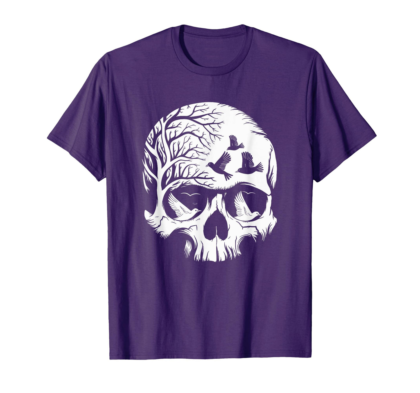 Skull With Birds Gothic Halloween Skull Art T-Shirt