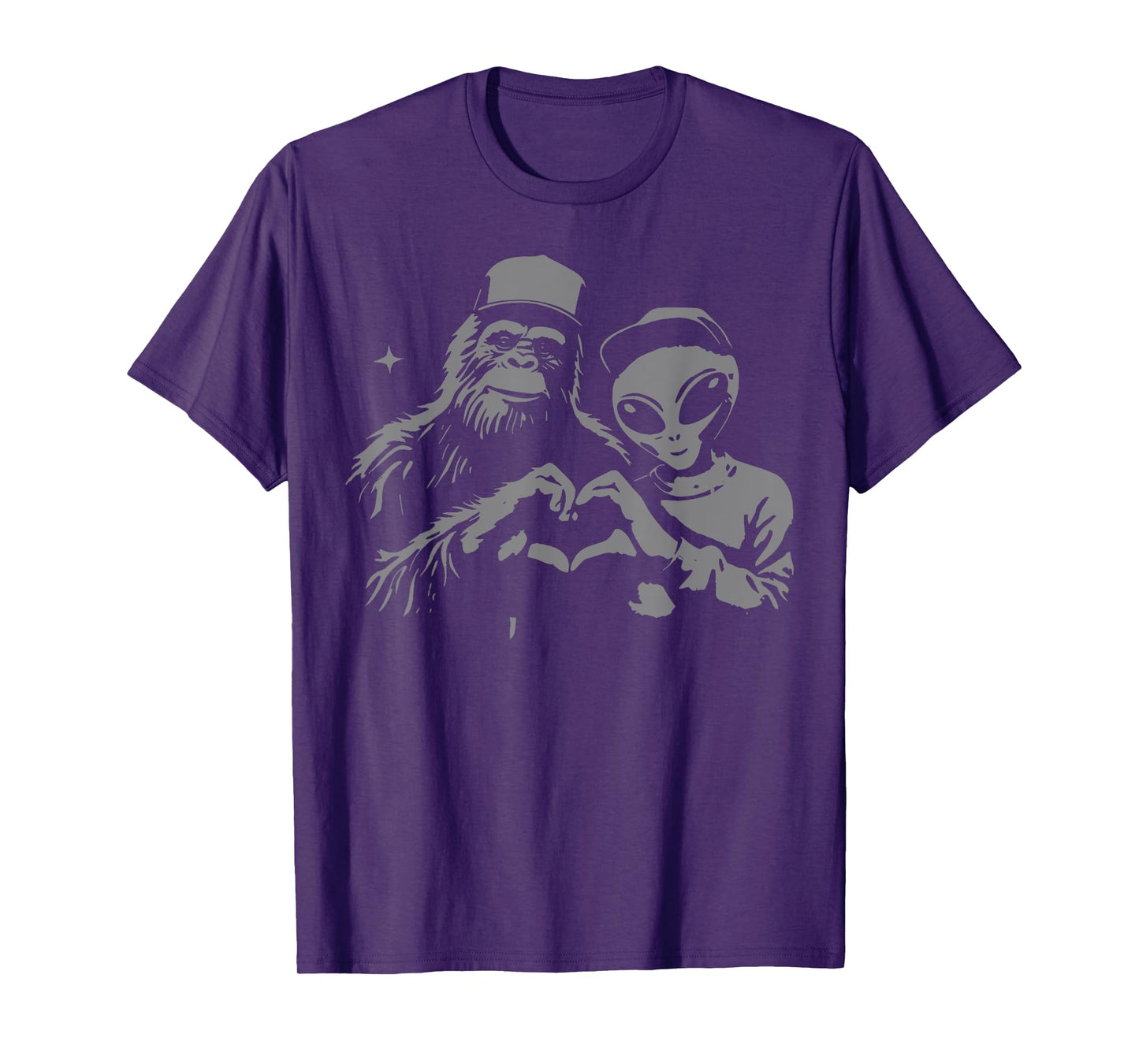 Vintage Bigfoot & Alien Relationship Couple Funny Graphic T-Shirt