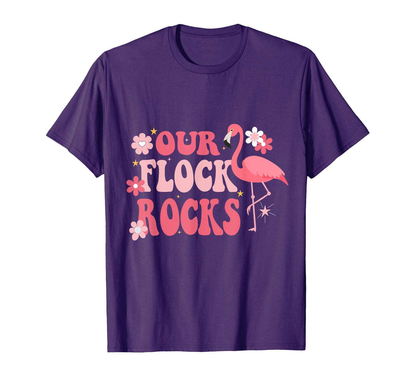 Our Flock Rocks Flamingo Mother's Day Groovy T-Shirt