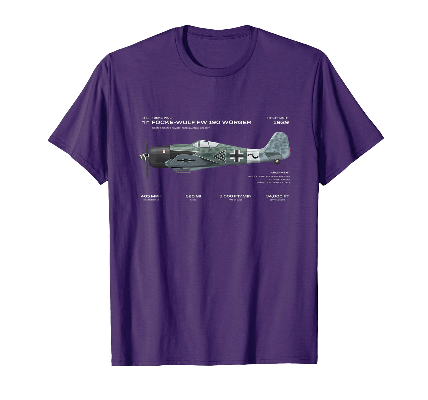 Focke Wulf Fw 190 WWII Airplane Historic War Bird Fighter T-Shirt