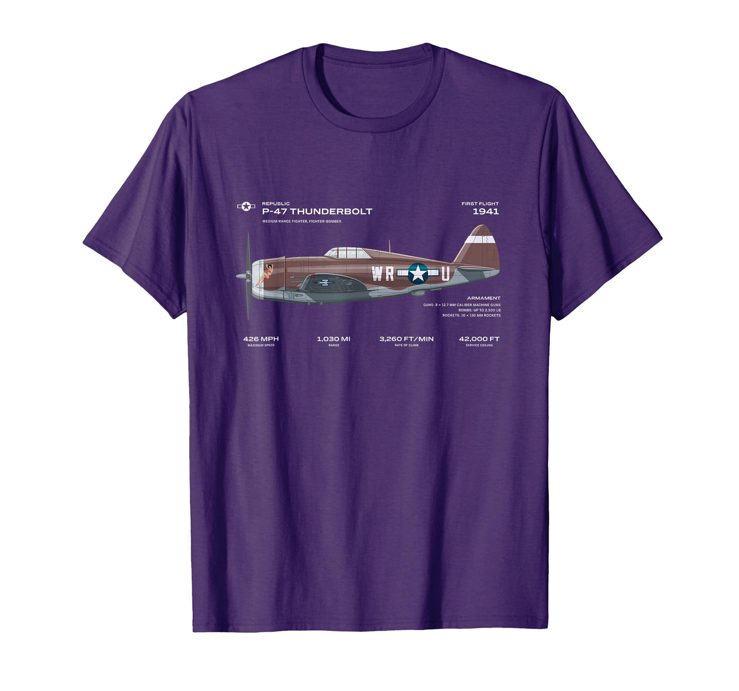 P-47 Thunderbolt US WWII Airplane Historic War Bird Fighter T-Shirt