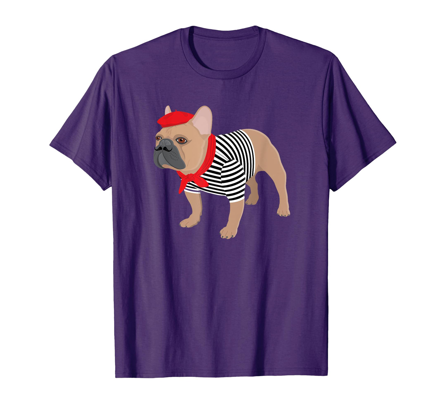 French Bulldog Dog with French Beret Hat Funny Animal Pun T-Shirt