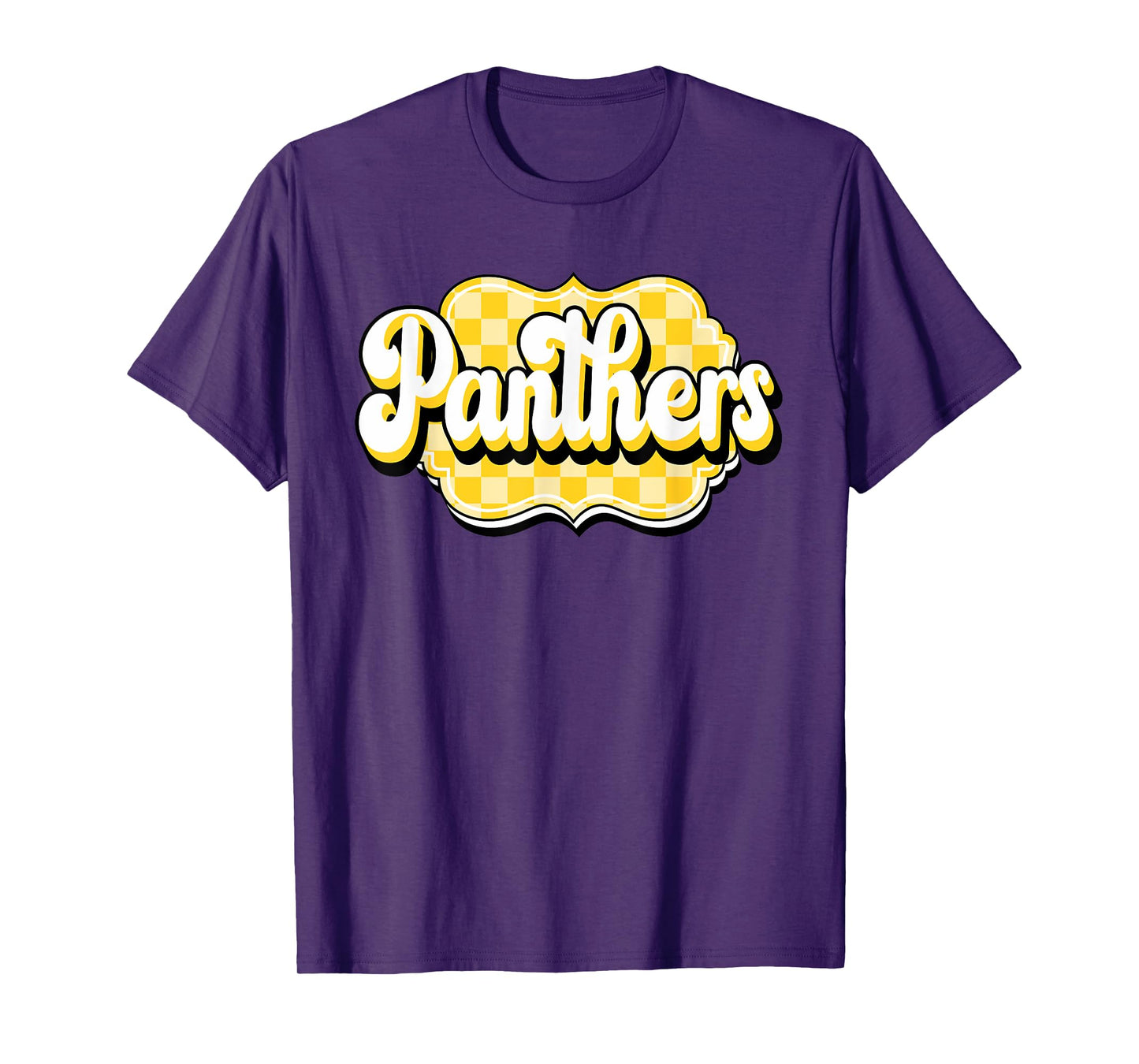 Panthers Checkered Print School Spirit Yellow Panthers T-Shirt