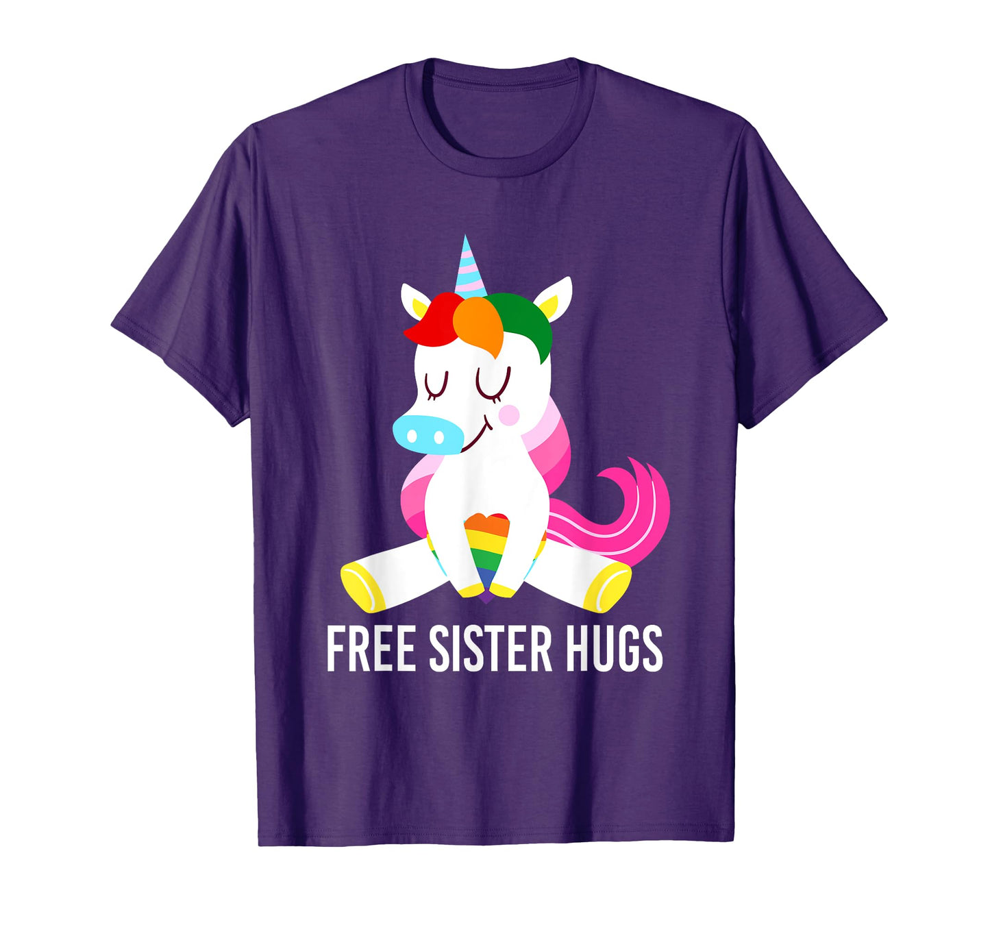 Free Sister Hugs Unicorn Rainbow Flag LGBT Gay Pride Month T-Shirt
