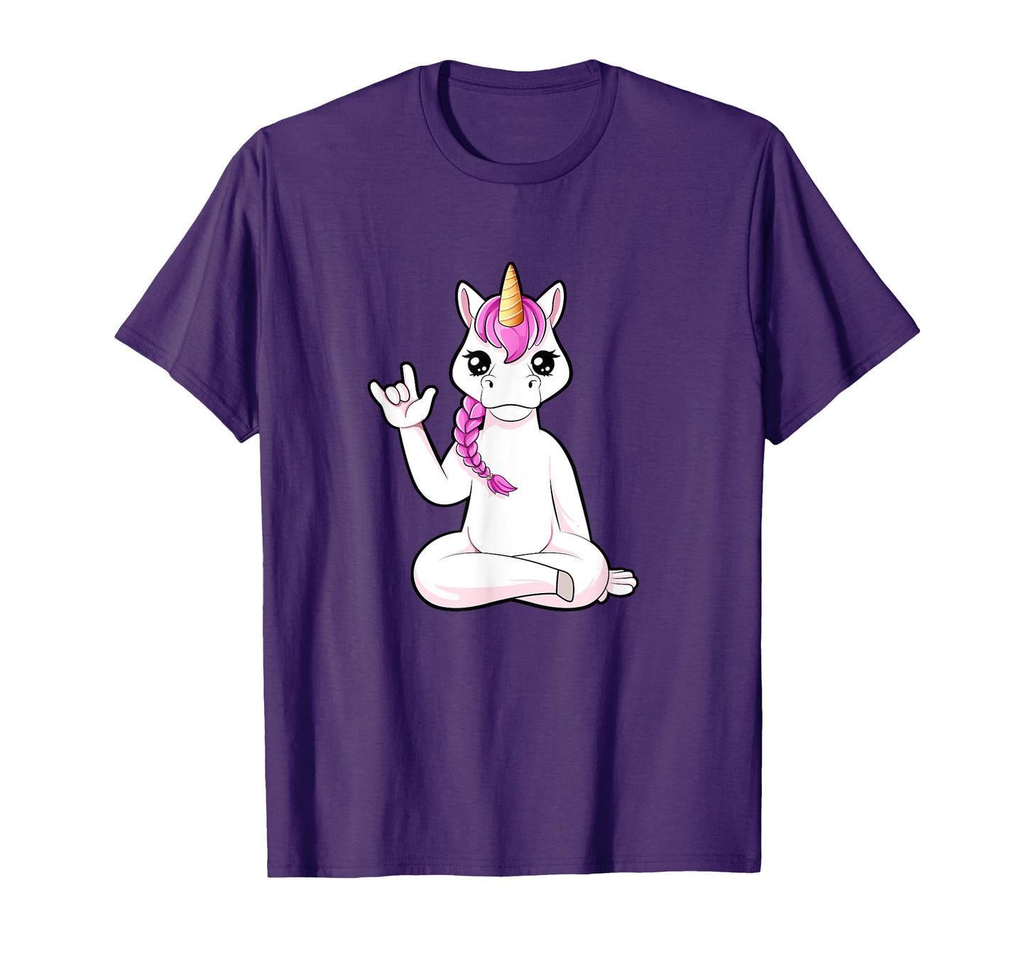 Cartoon unicorn shows I love you - ASL hand gesture T-Shirt