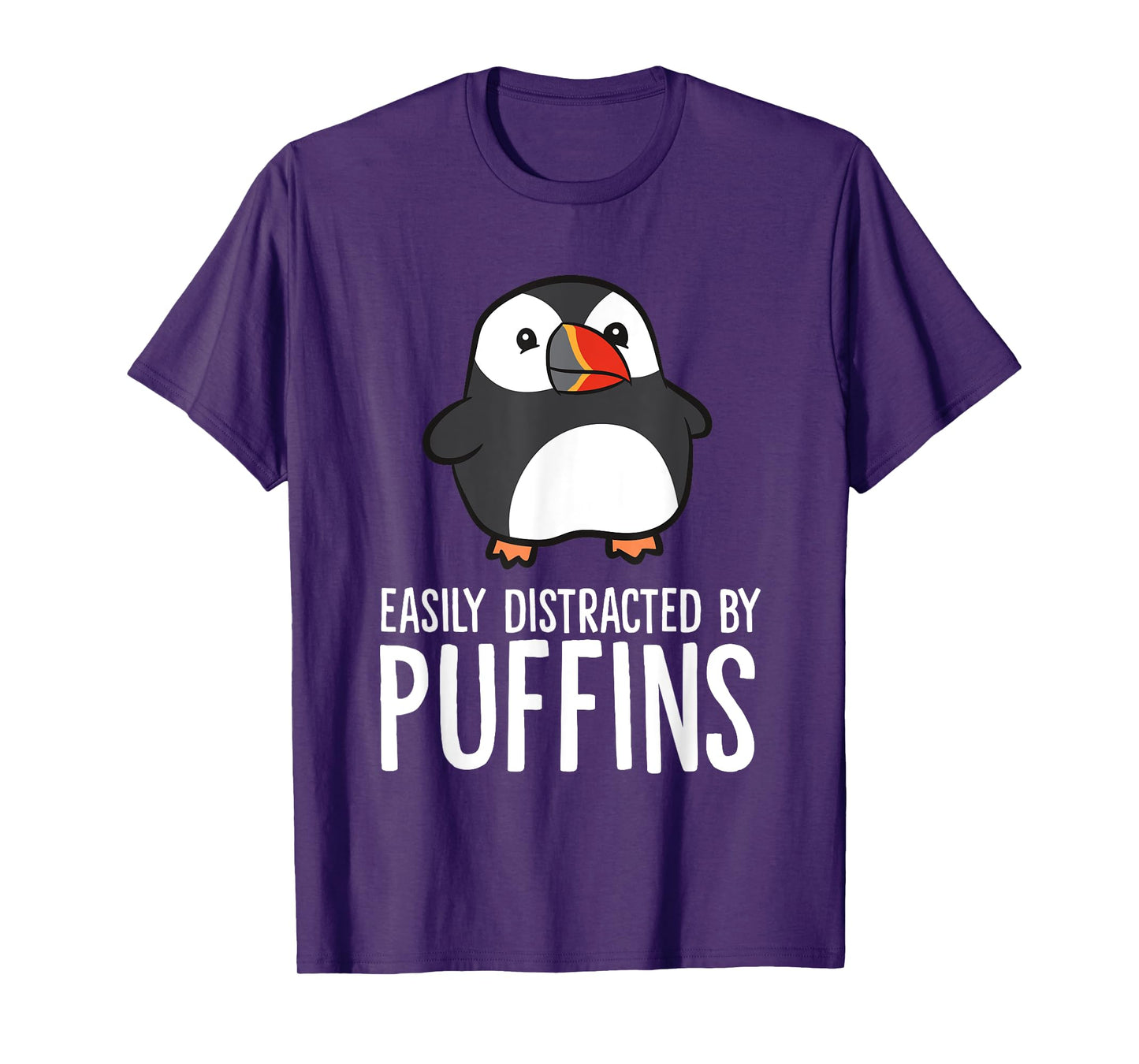 Funny Puffin Bird Gifts Easily Distracted By Puffin Sea Birds Cute Puffin Lover Gift Unisex-Adults-Kids T-Shirt Black Short Sleeve Classic Fit Pull On Collarless Crew Neck Casual All Seasons 1 Count