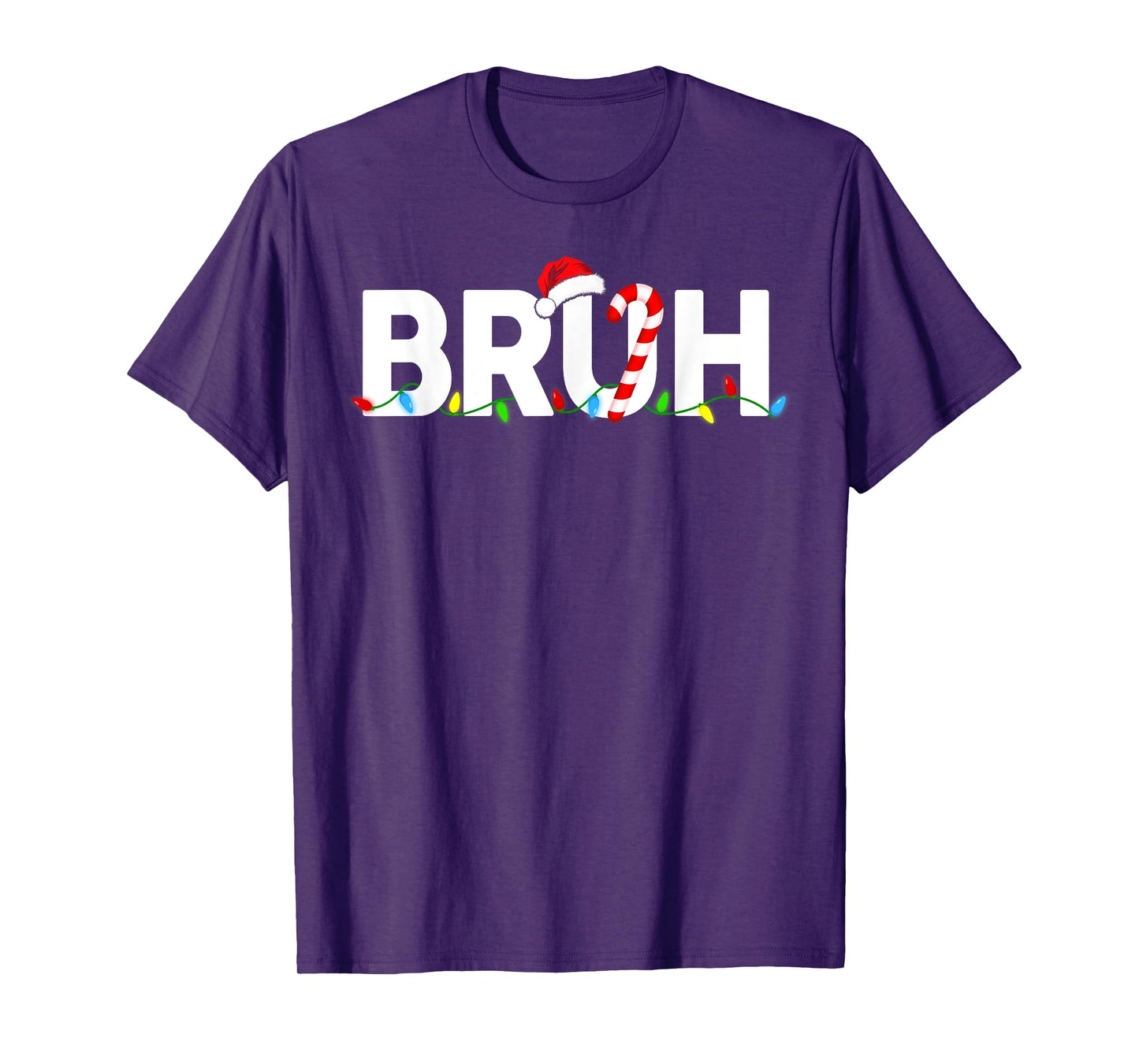 Bruh Funny Christmas Lights Teens Boys Kids Xmas Pajamas T-Shirt
