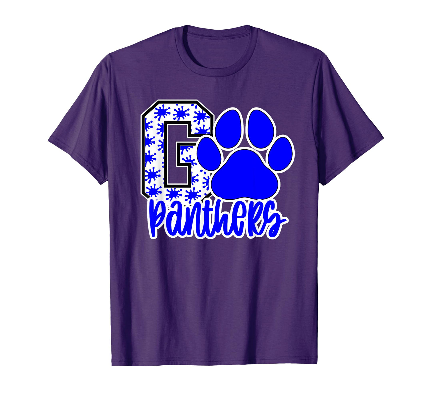Go Panthers Splatter Blue White Panther Pride School Spirit T-Shirt