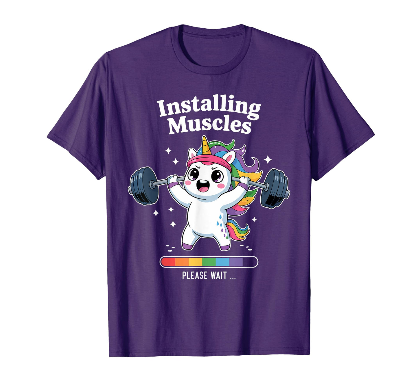 Installing Muscles Please Wait Funny Unicorn Gym Workout T-Shirt