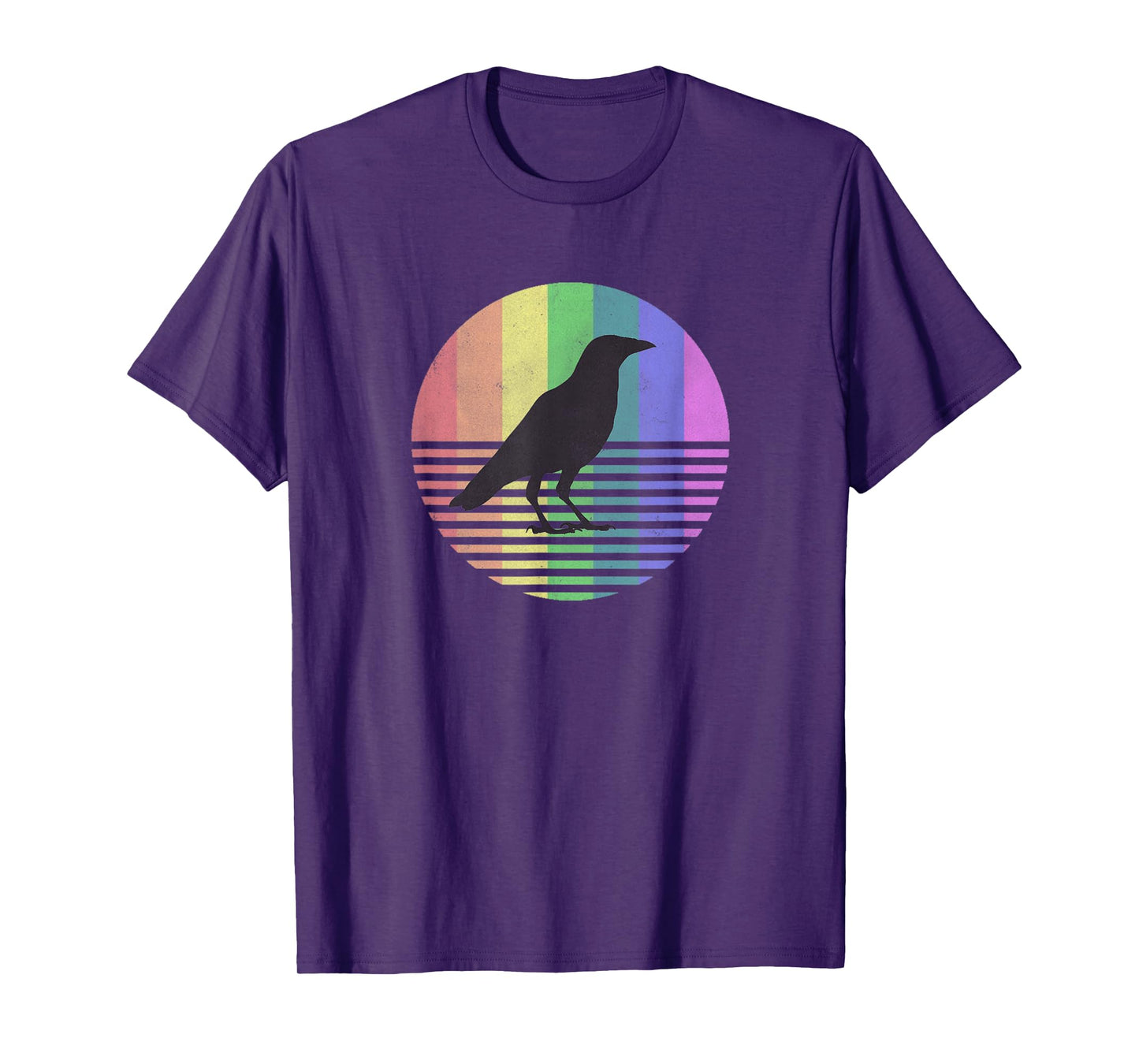 Retro Crow Gay Pride Rainbow Flag 80s Bird Gift Distressed T-Shirt
