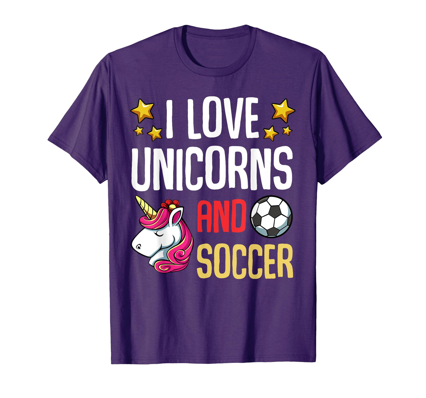 I Love Unicorns And Soccer Field Funny Football Team Player T-Shirt