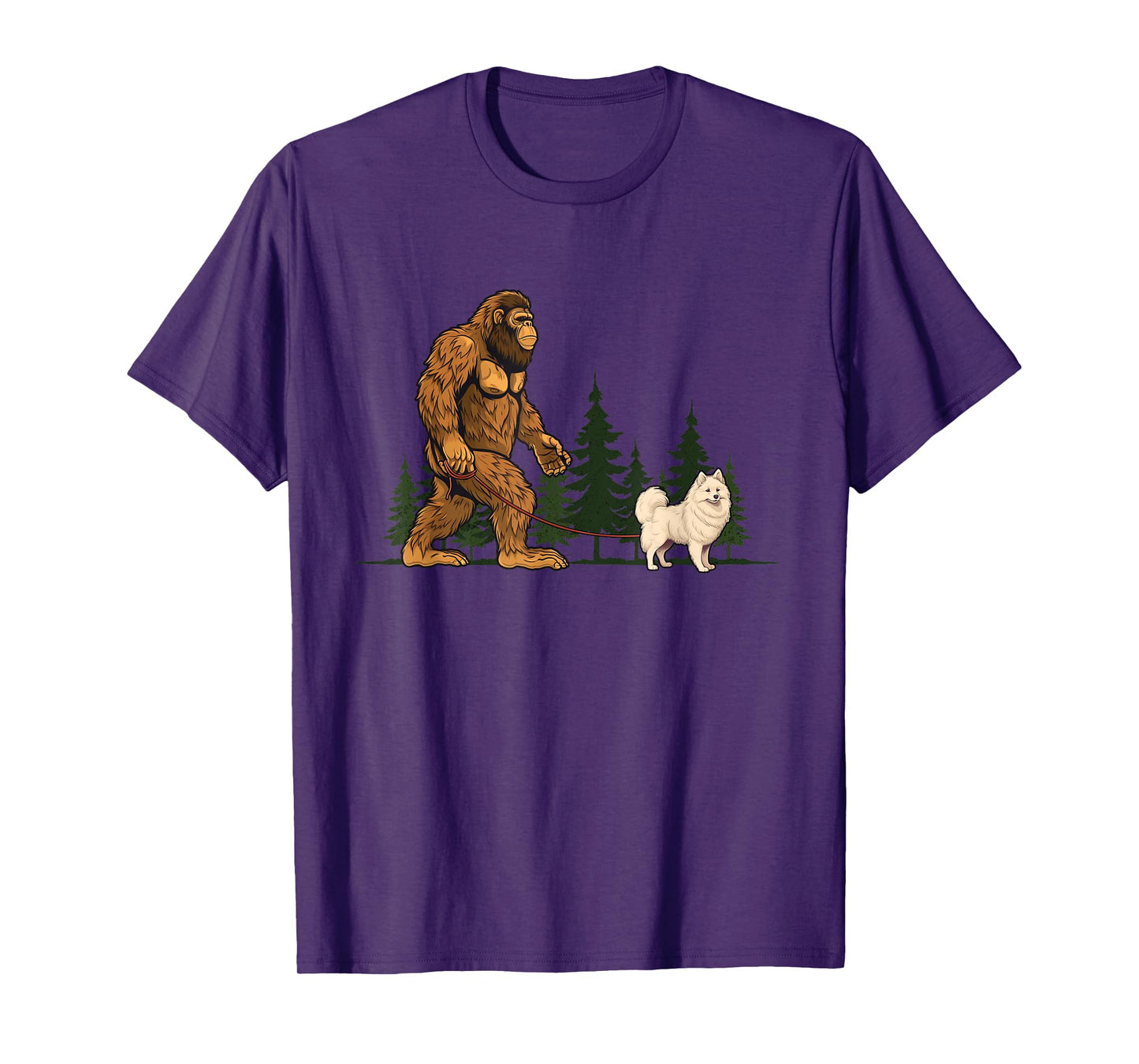Funny American Eskimo Bigfoot Dog Walking Dog Mom Dad Kids T-Shirt