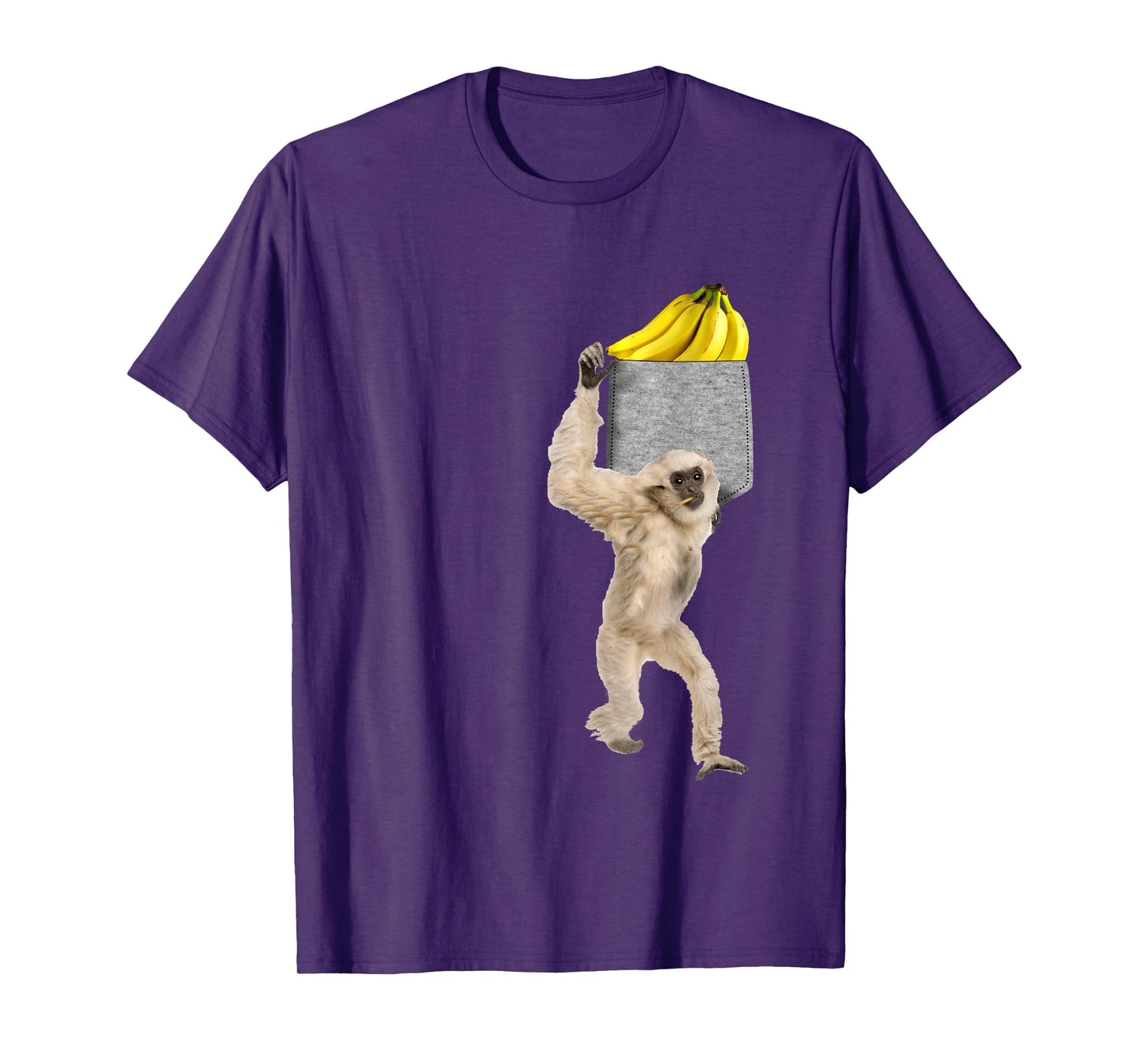 Gibbon Monkey Reaching For Banana In Fake Pocket T-Shirt T-Shirt