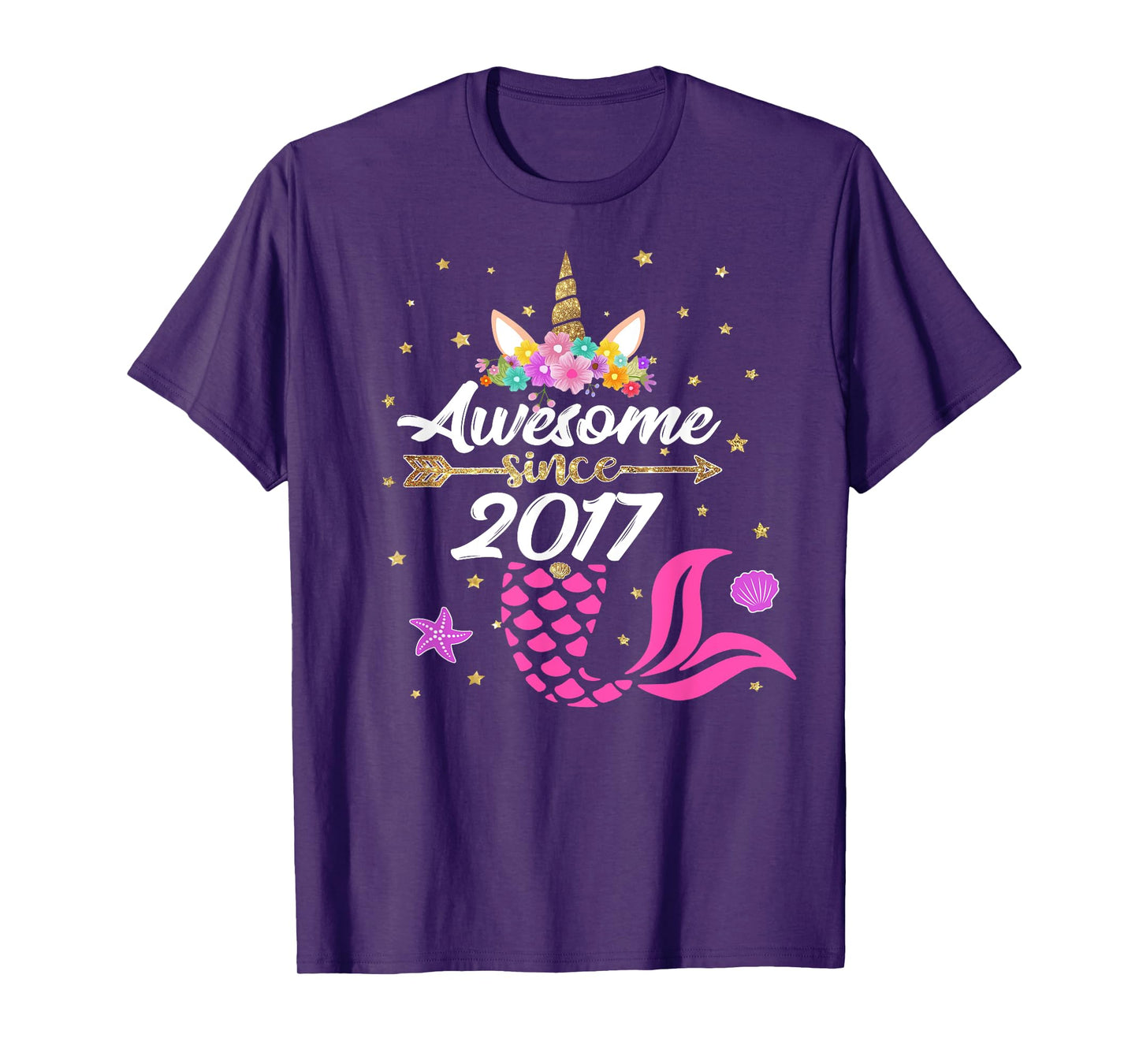 Unicorn Shirt Mermaid Birthday - Awesome Since 2017 Tee Gift T-Shirt
