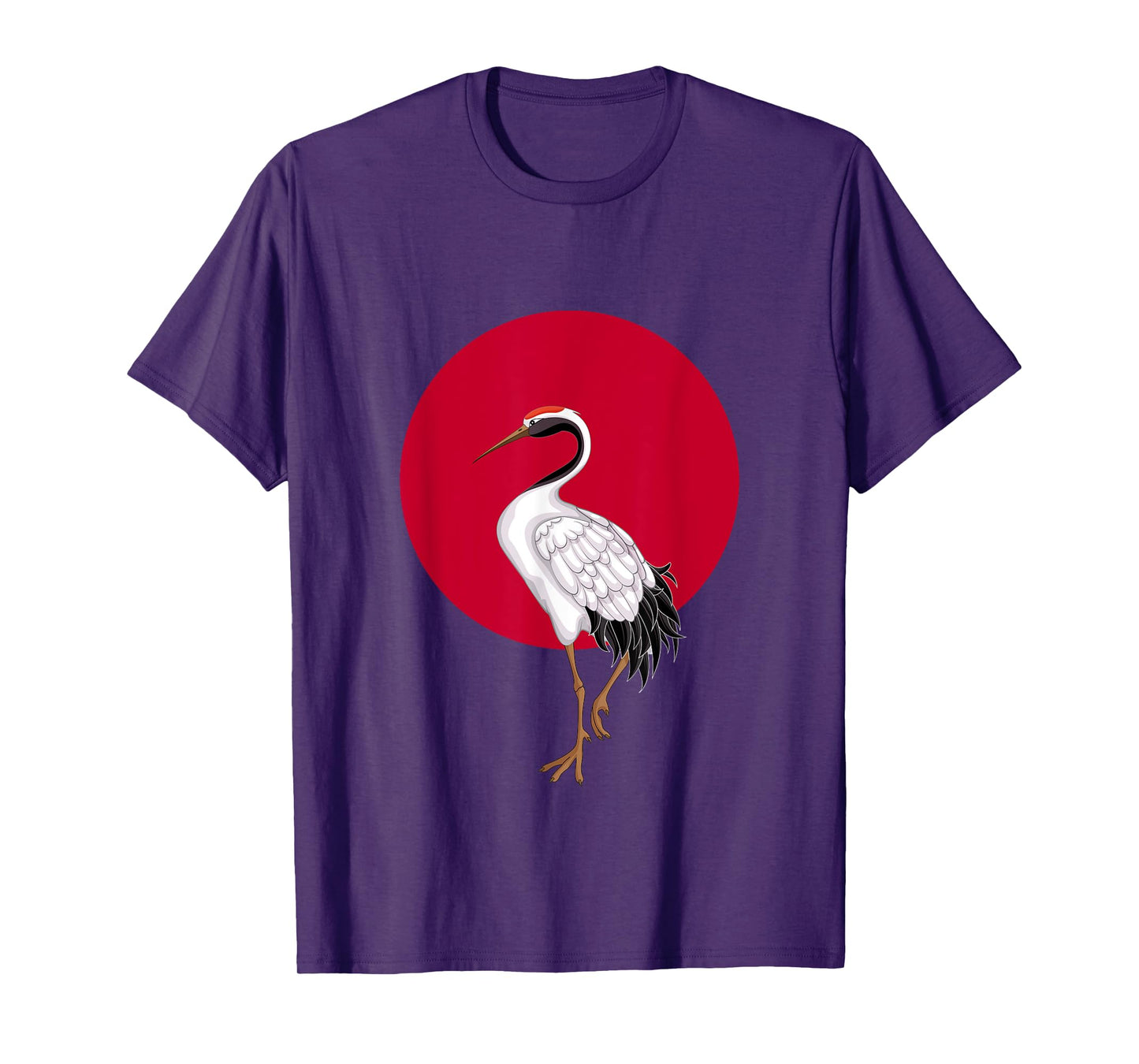 Cool Japan Flag Red Dot With Red Crowned Crane Japanese Bird T-Shirt