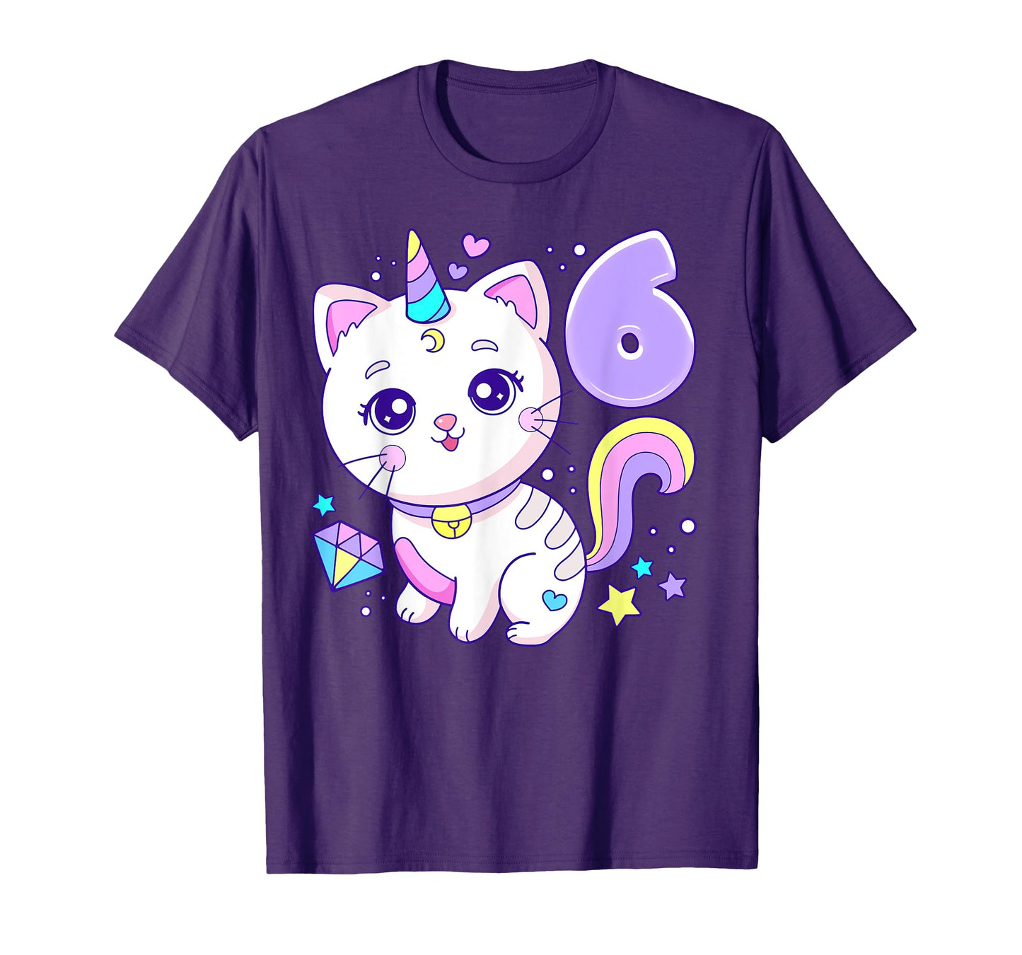 Birthday girl 6 years old, cat, unicorn, 6th birthday T-Shirt