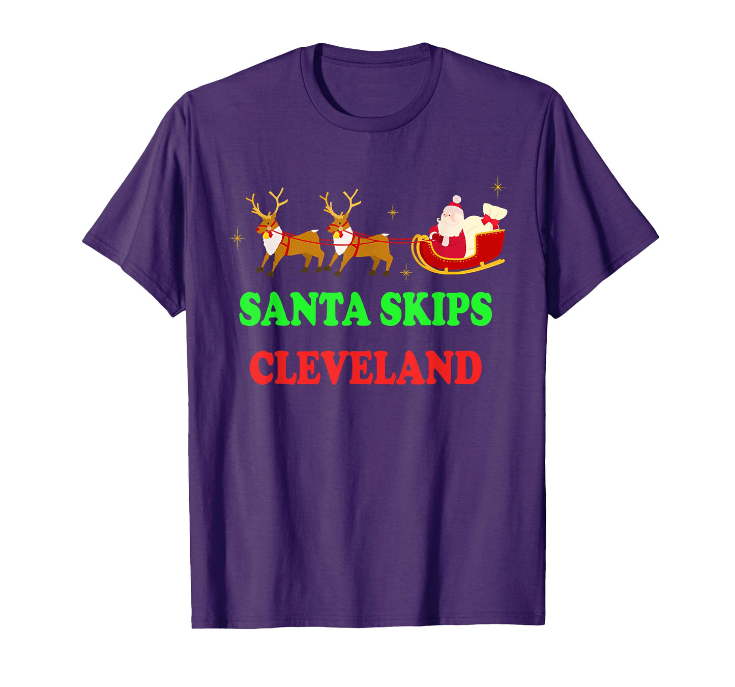 Santa Skips Cleveland Santa Reindeer Funny Xmas Christmas T-Shirt