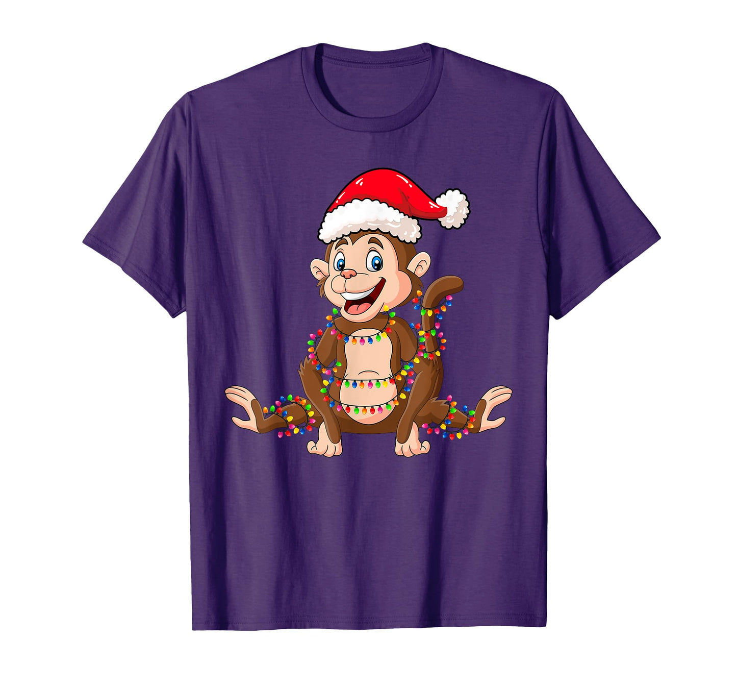 Christmas Lights Monkey Wearing Xmas Hat - Cute Monkey Lover T-Shirt
