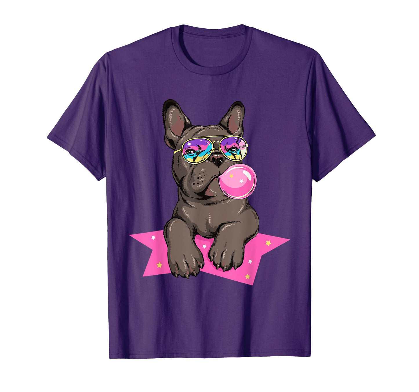 Funny French Bulldog Rockstar Bubblegum Frenchie Dog Lover Men Women Kids T-Shirt