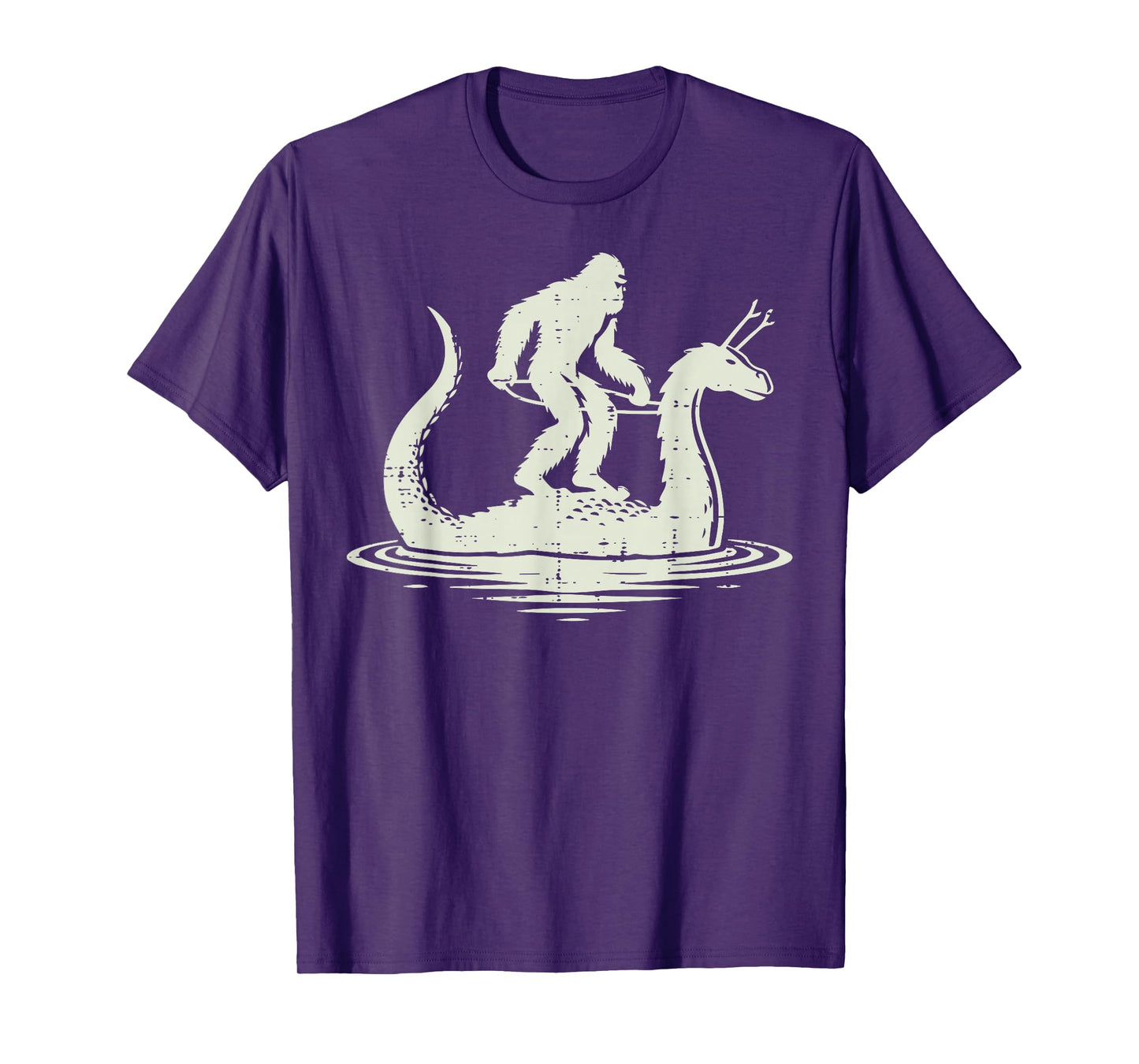 Bigfoot Riding Loch Ness Fun Sasquatch Nessie Women Men Kids T-Shirt