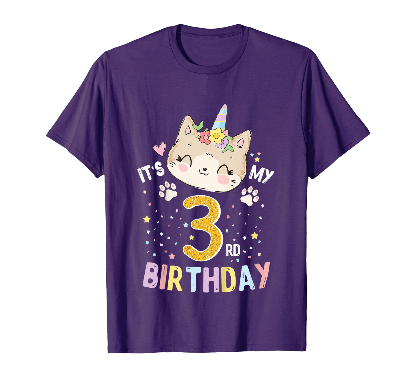 Kids It’s My 3rd Birthday Cute Unicorn Cat 3-Year-Old Girl T-Shirt