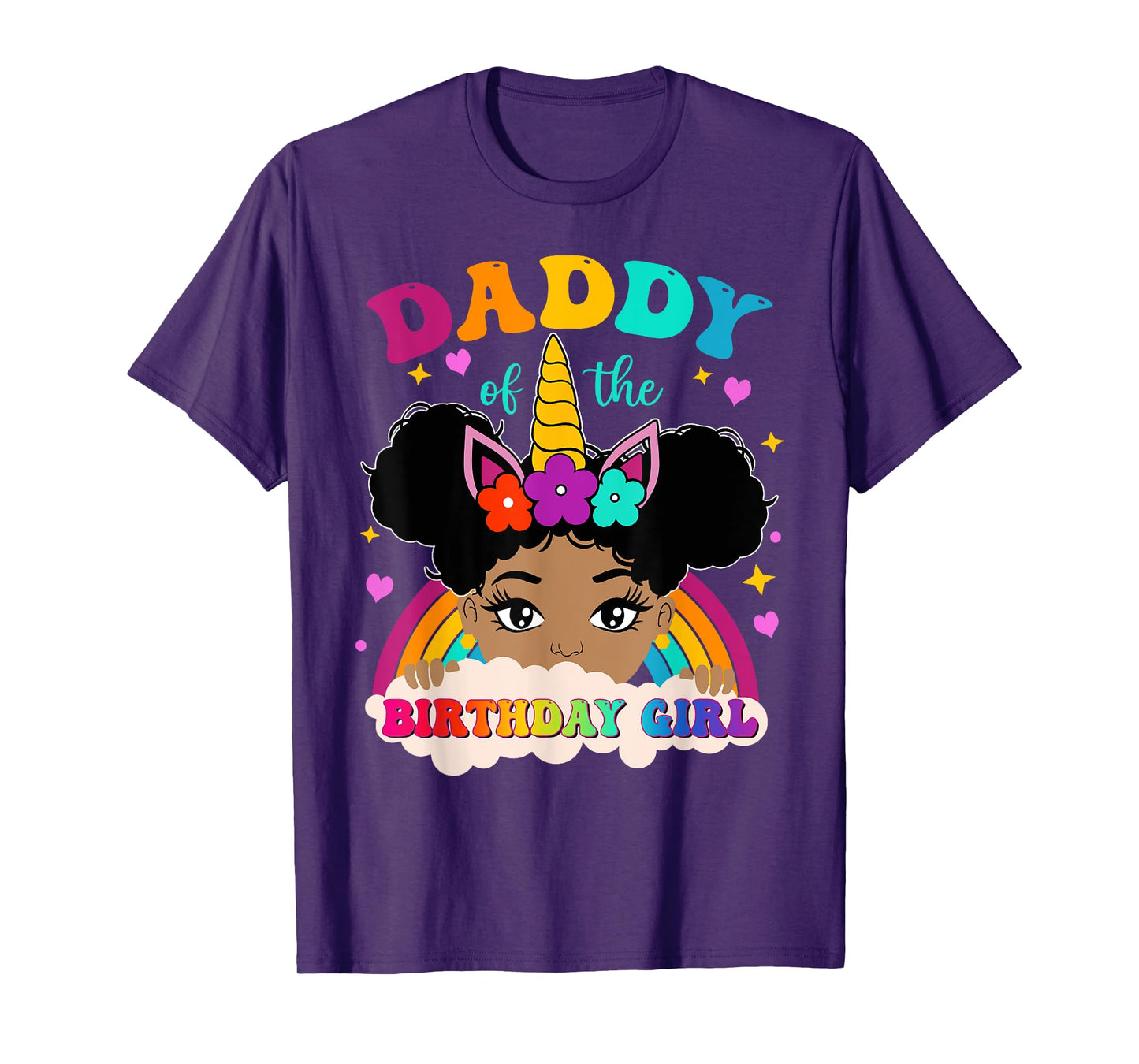 Daddy of The Birthday Girl Rainbow Afro Melanin Unicorn T-Shirt