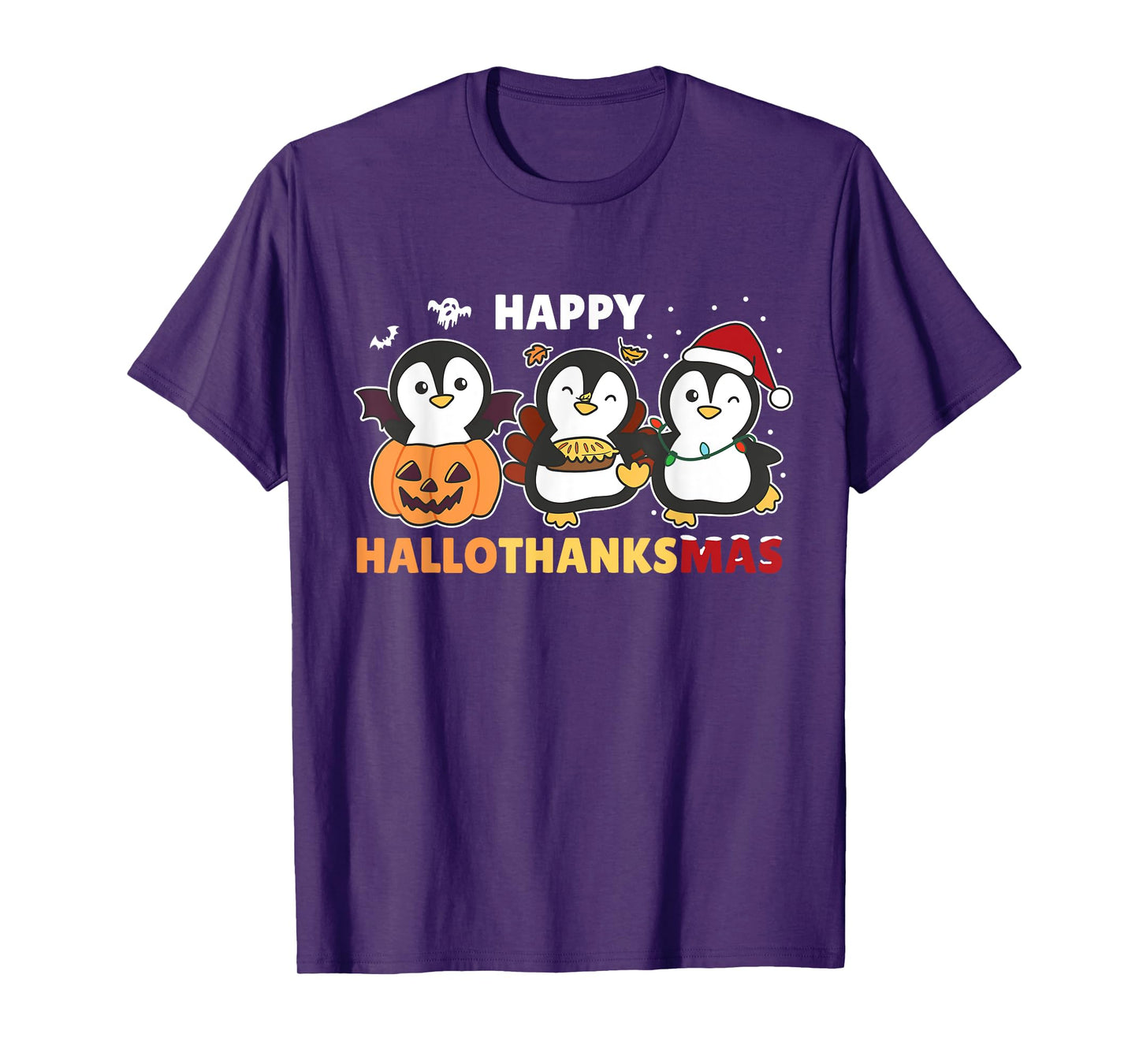 Penguin Christmas Halloween Costume Happy Hallothanksmas T-Shirt