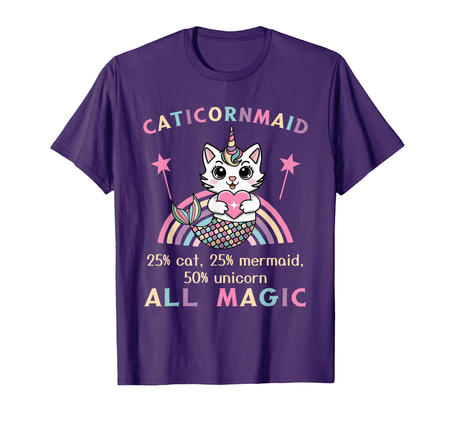 Caticorn Mermaid 50% Unicorn Cat Cute Girls Meowgical Theme T-Shirt