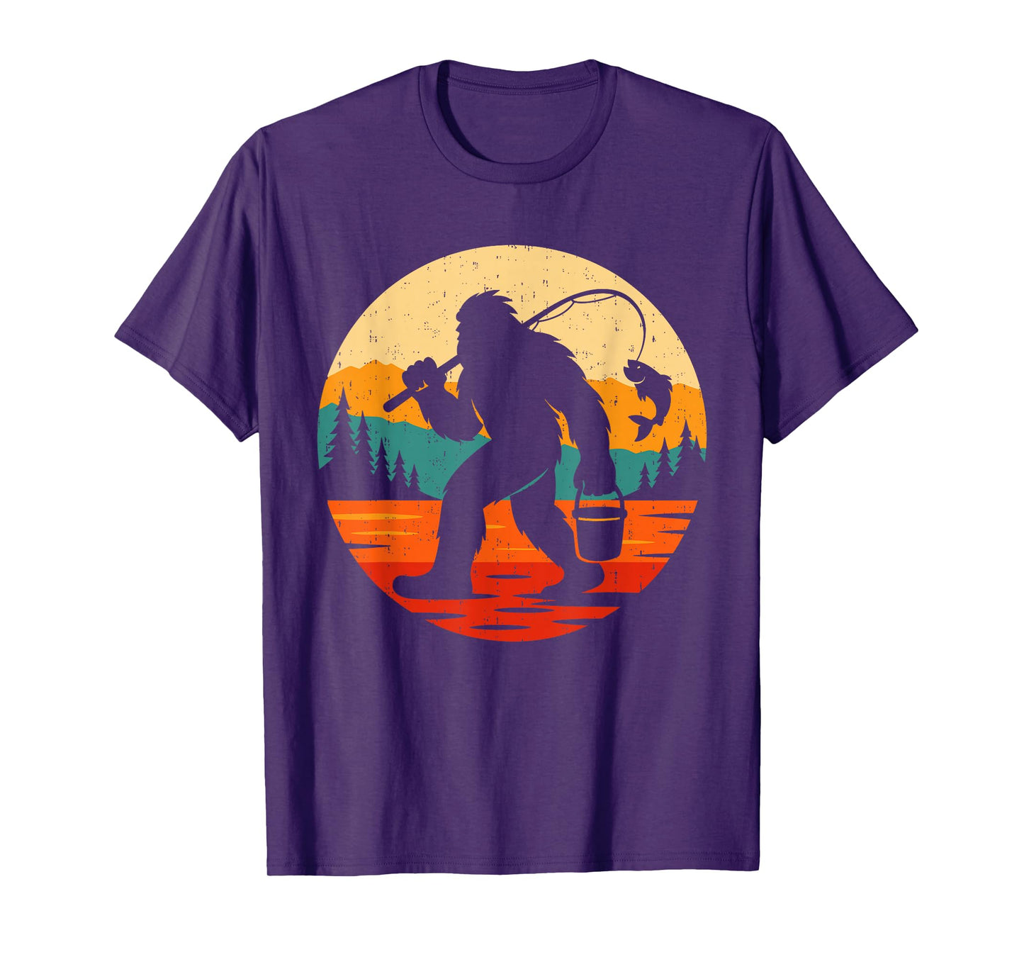 Bigfoot Fishing Funny Retro Sasquatch Fisherman Fish Lovers T-Shirt