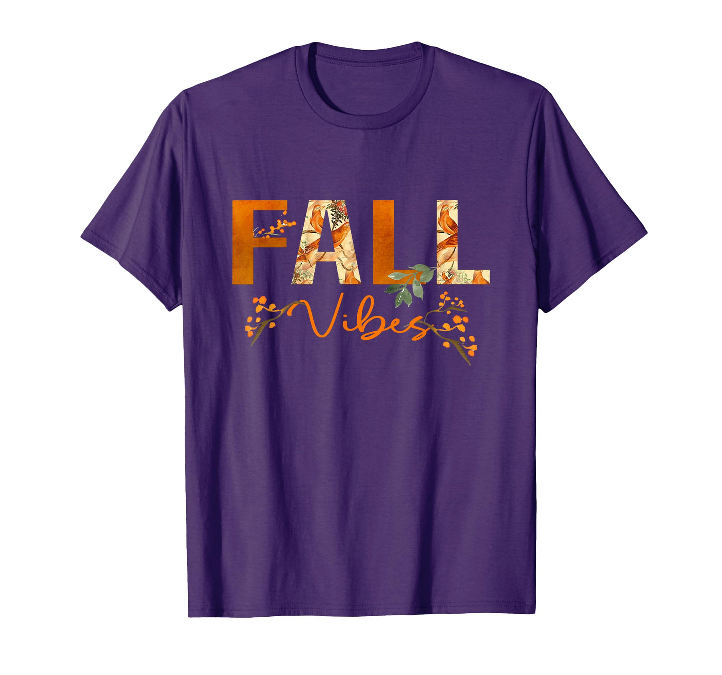 Fall Vibes Hello Autumn Vibes Bird Flowers Women Fall T-Shirt