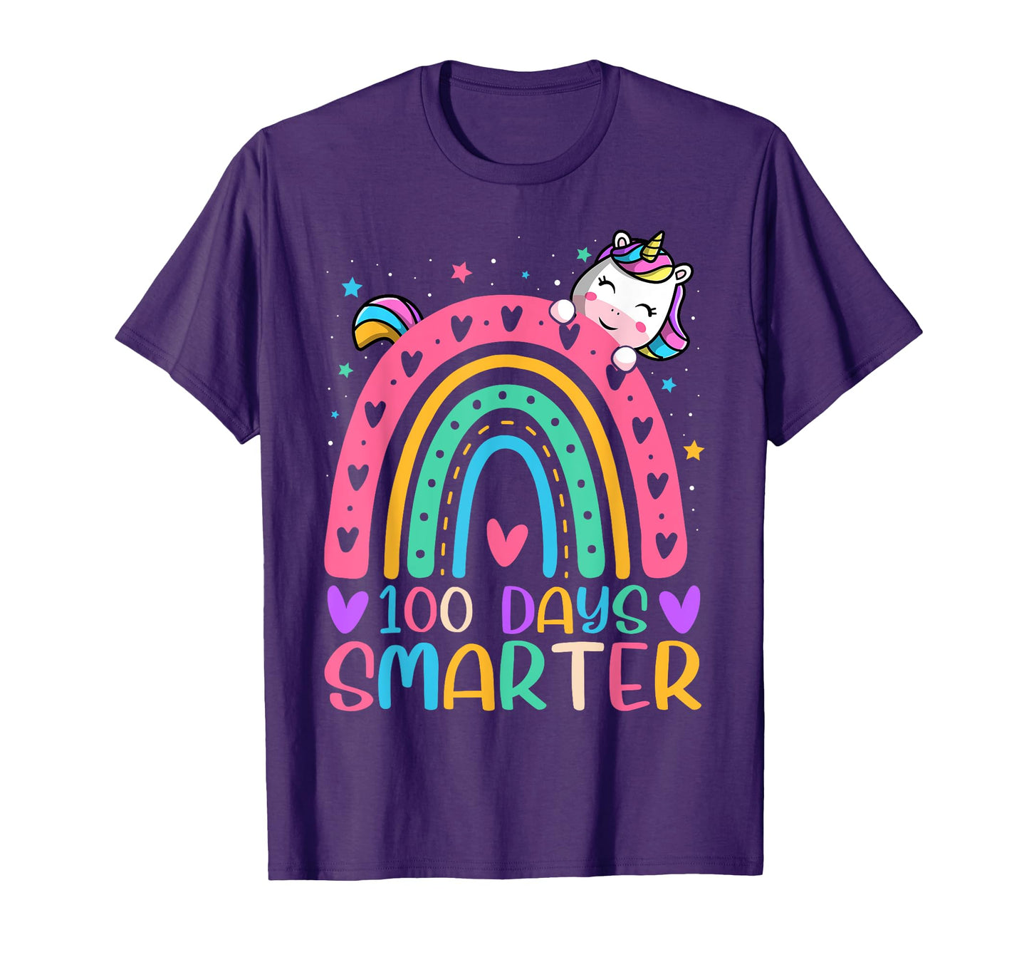 100 Days Smarter Rainbow Unicorn Girls 100th Day of School T-Shirt