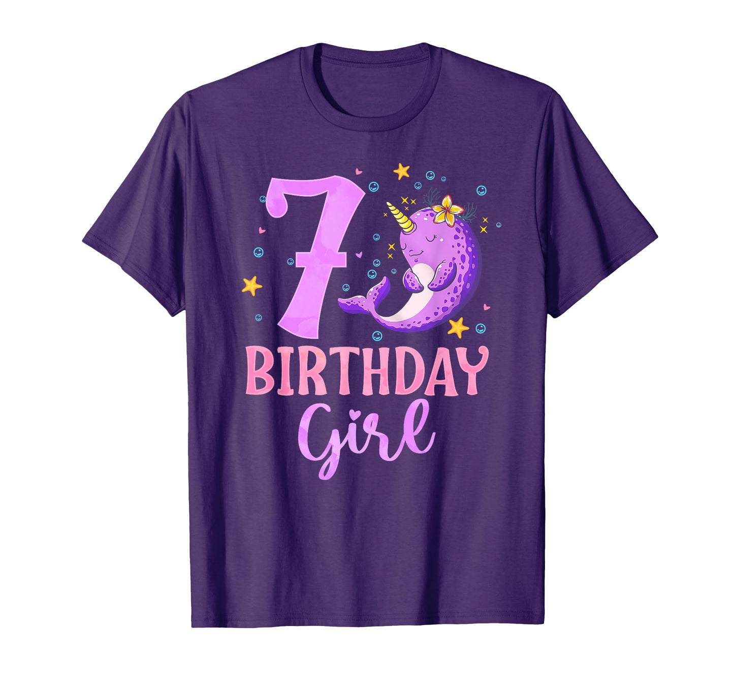 Narwhal Unicorn Of The Sea 7th Birthday Girl 7 Year Old T-Shirt