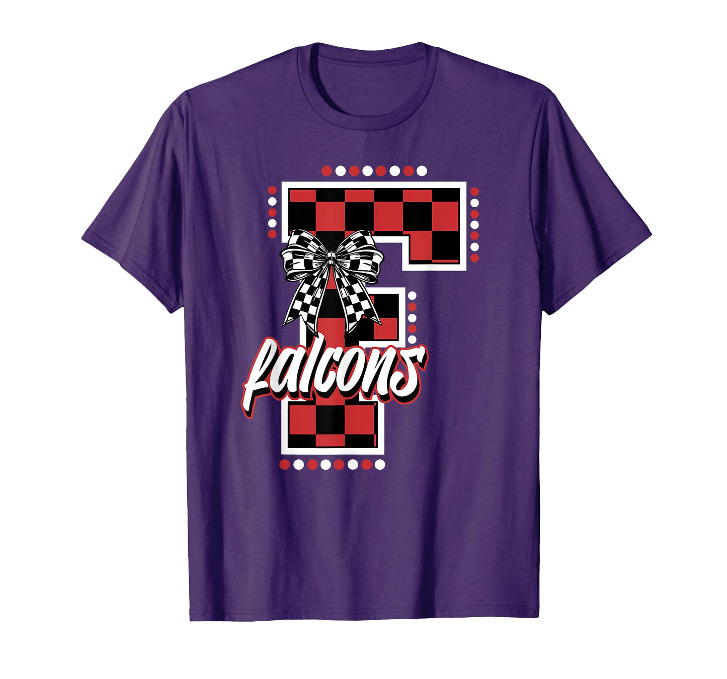 Falcons Checkered Letter School Spirit Mascot Red Game Day T-Shirt