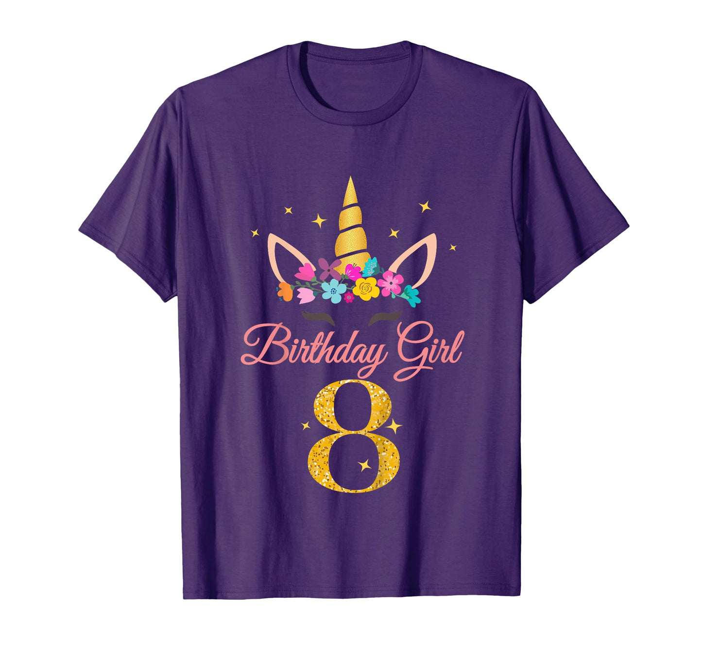 Kids 8 Birthday Girl Unicorn Design 8-Year-Old 8th BDay T-Shirt