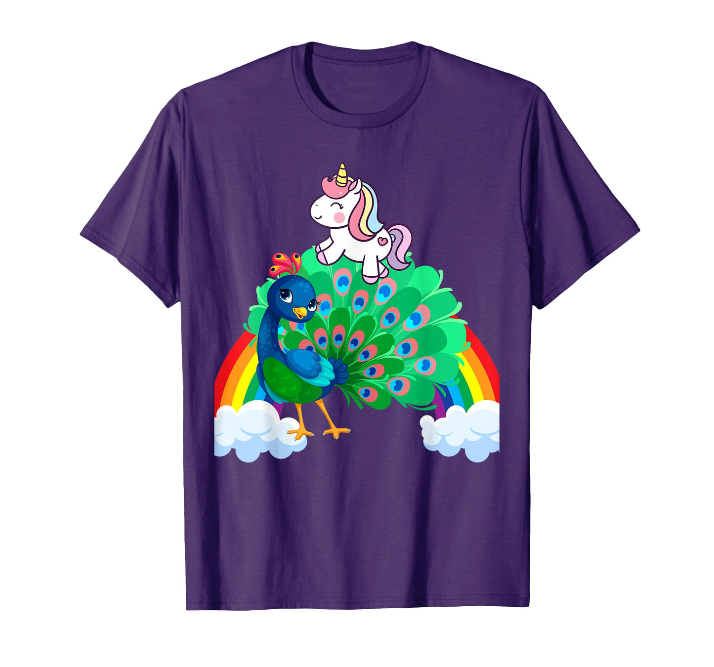 Unicorn Riding Peacock Boys Girls Men Women Kids Rainbow T-Shirt