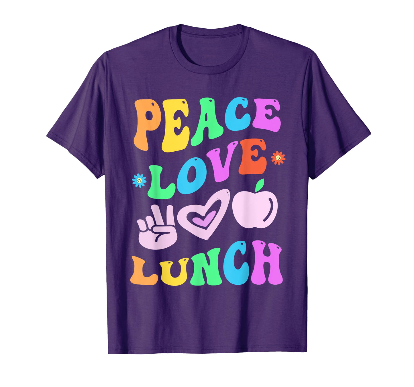 PEACE LOVE LUNCH Lady Retro Cafeteria Groovy Back To School T-Shirt
