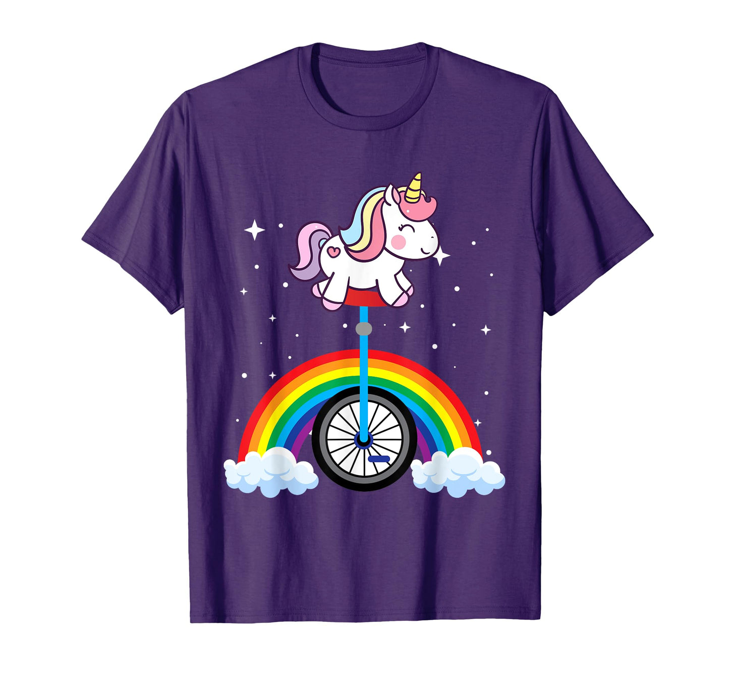 Unicorn Riding Unicycle Boys Girls Women Kids Teens Rainbow T-Shirt
