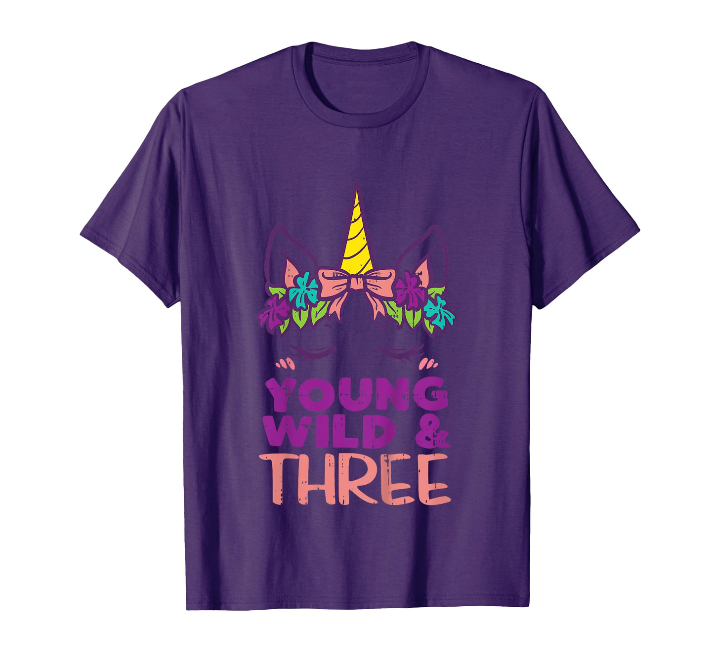 Unicorn Young Wild Three 3 Year Old 3rd Birthday Girls Gift T-Shirt