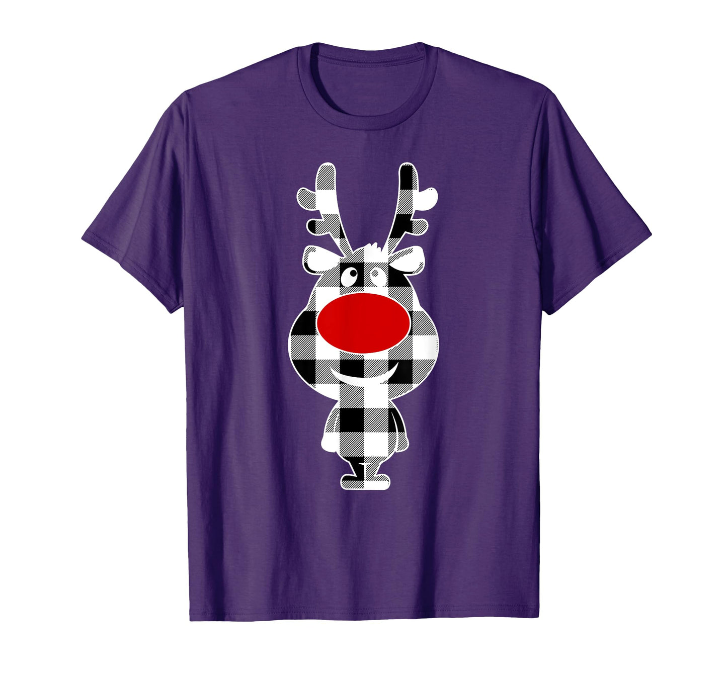 Reindeer Black & White Buffalo Plaid Merry Christmas T-Shirt
