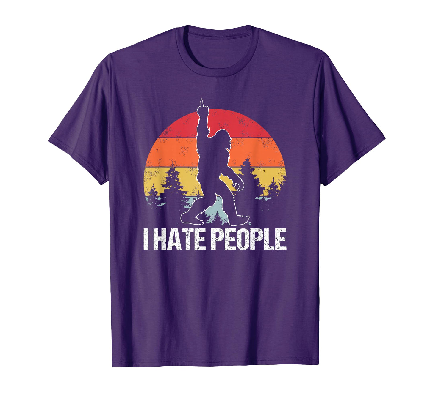 Big Foot I Hate People Middle Finger Sasquatch Retro Funny T-Shirt
