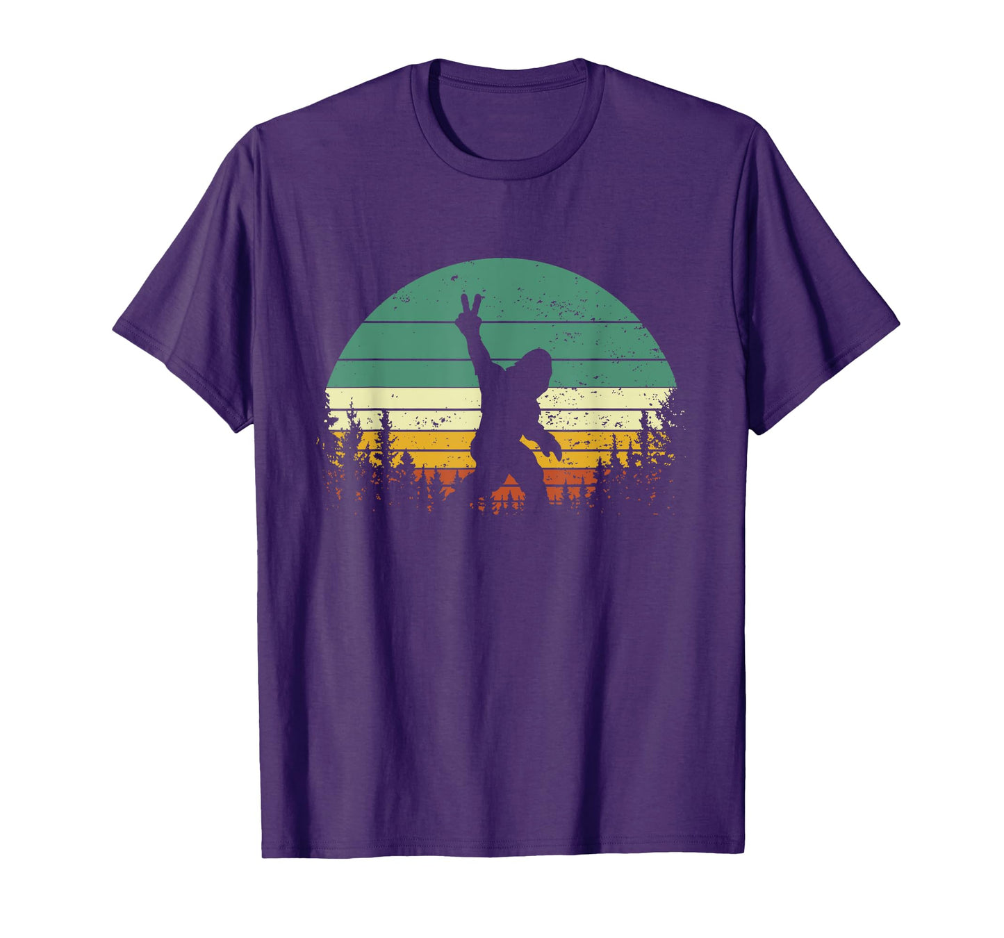 Sasquatch Peace Sign Funny Bigfoot Retro Yeti Sunset T-Shirt