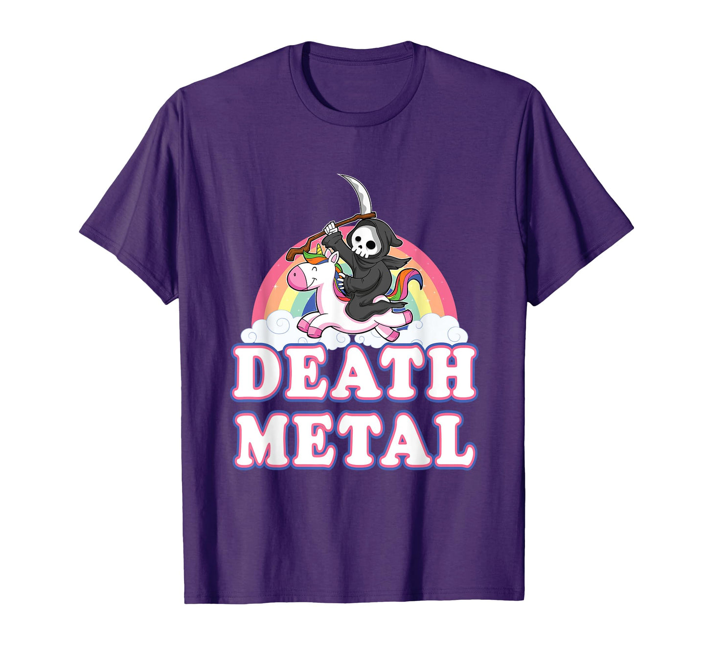 Death Metal Rock Music Rainbow Grim Reaper Riding Unicorn T-Shirt